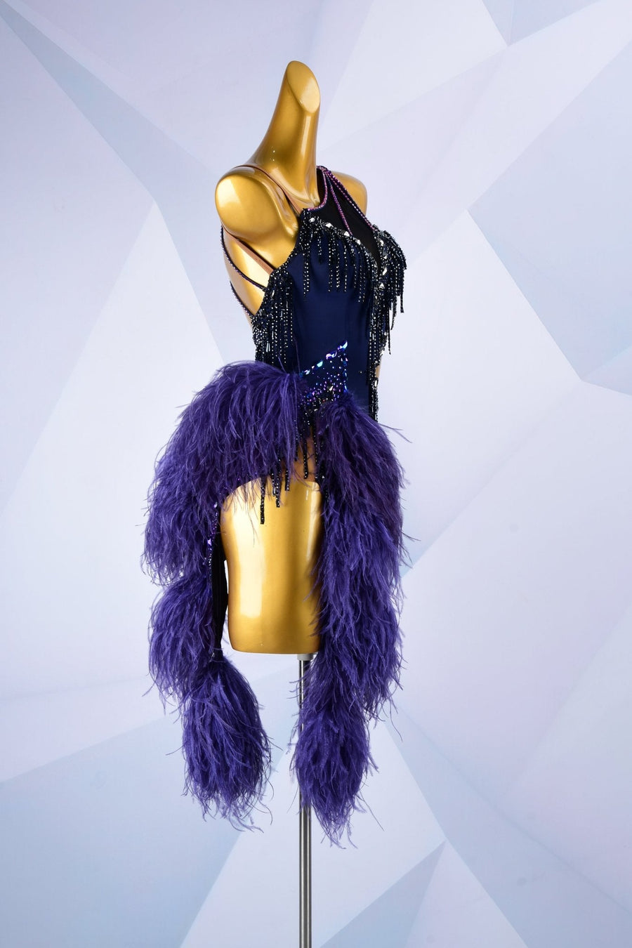 Beaded & Ostrich Feather Latin Dress Latin/Rhythm # L6001 - Unika Dancewear