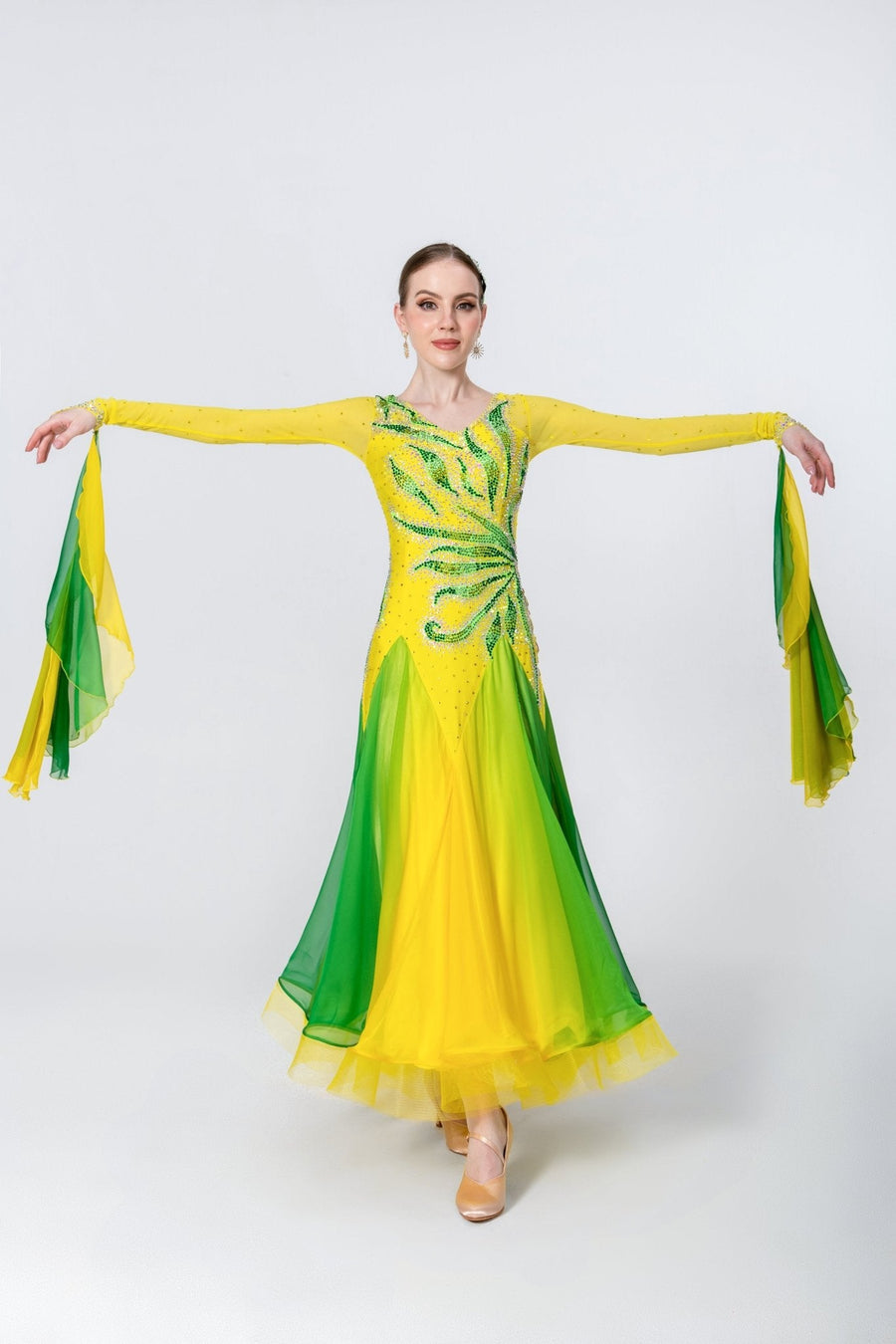 Color Contrast Crystalline Ballroom Dress Standard/Smooth # M4720 - Unika Dancewear