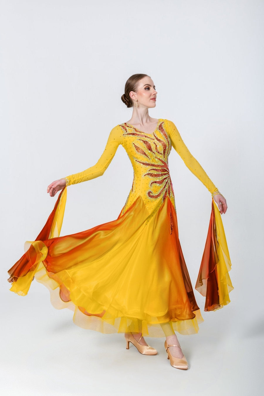 Color Contrast Crystalline Ballroom Dress Standard/Smooth # M4720 - Unika Dancewear