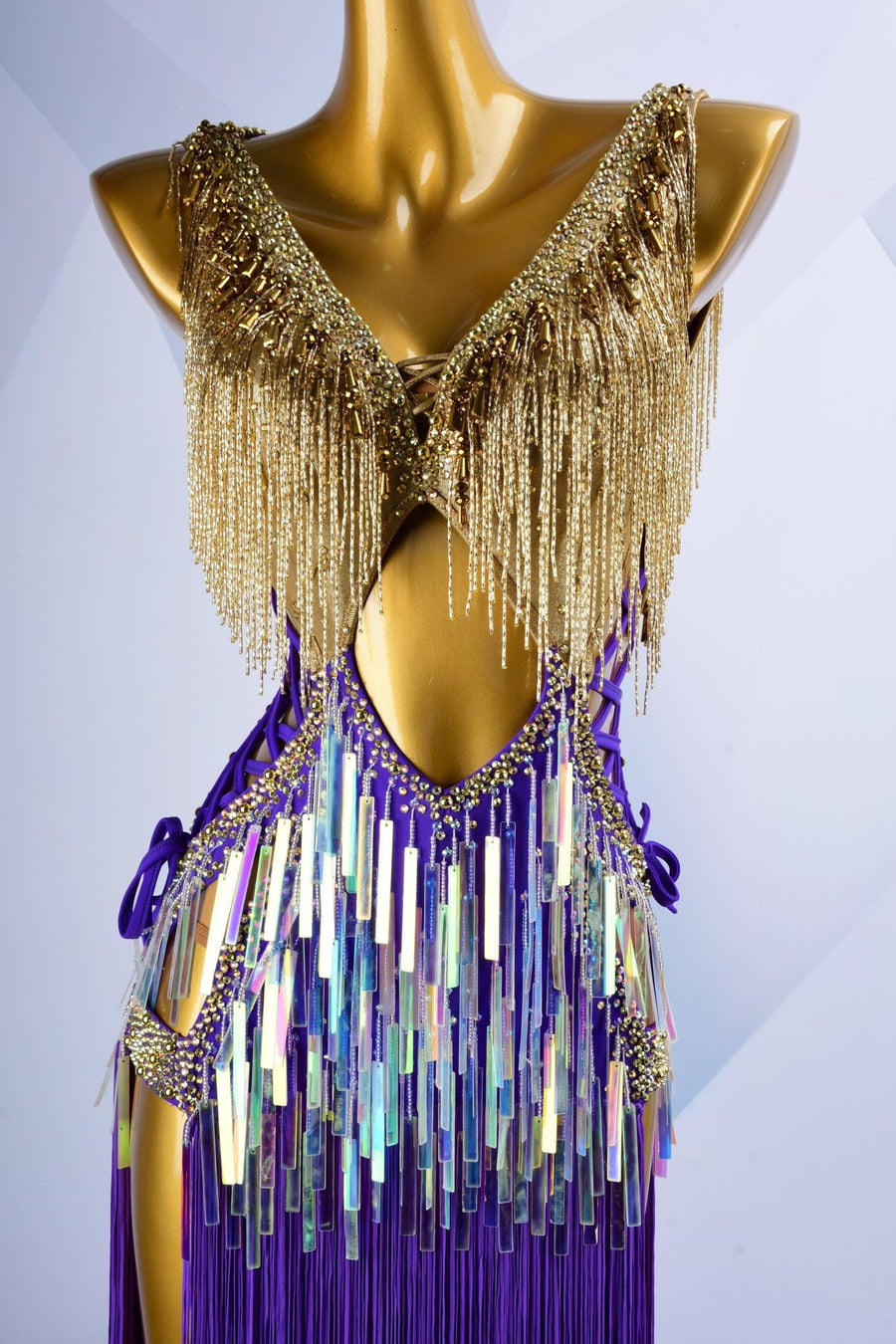 Colorful Beaded Paillette and Fringe Latin Dress Latin/Rhythm # L6003 - Unika Dancewear