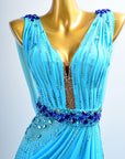 Crystal Belt Beaded asymmetric Long Latin Dress Latin/Rhythm 