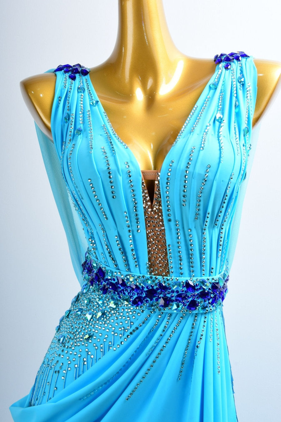 Crystal Belt Beaded asymmetric Long Latin Dress Latin/Rhythm # L5049 - Unika Dancewear