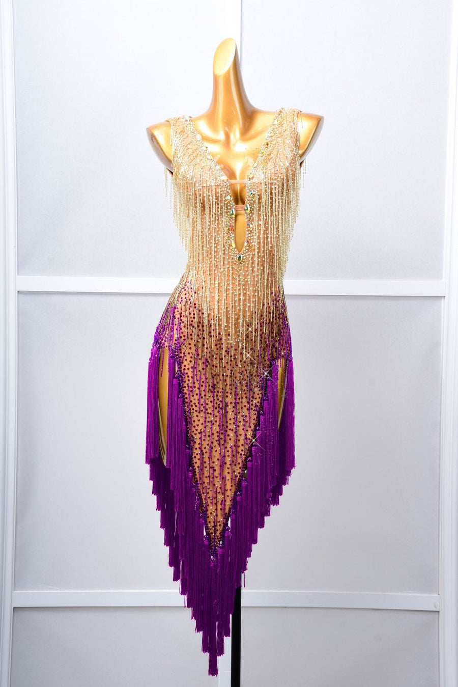 Crystalline Beaded Fringe Latin Dress Latin/Rhythm # L5058 - Unika Dancewear