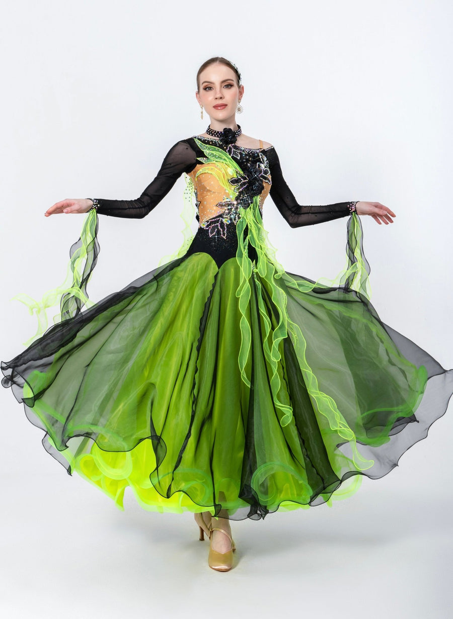 Crystalline Flower Crepes Ballroom Standard Dress Standard/Smooth # M4717 - Unika Dancewear