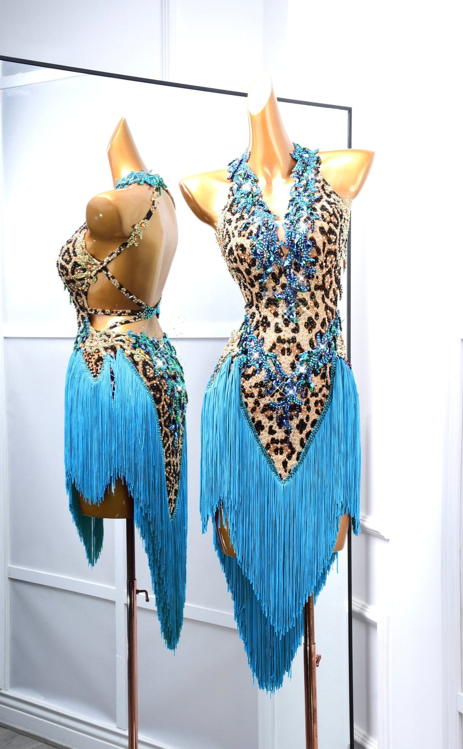 Crystalline Leopard Print Fringe Latin Performance Dress Latin/Rhythm # L5052 - Unika Dancewear