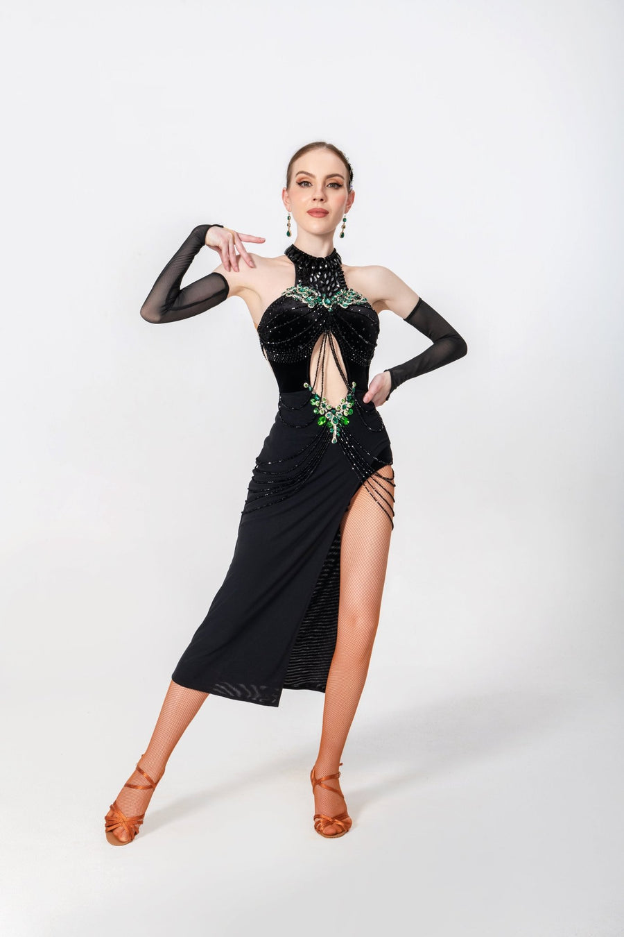 Crystallized Long Slit Latin Dress Latin/Rhythm # L5610 - Unika Dancewear