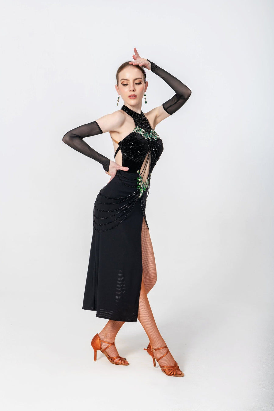 Crystallized Long Slit Latin Dress Latin/Rhythm # L5610 - Unika Dancewear