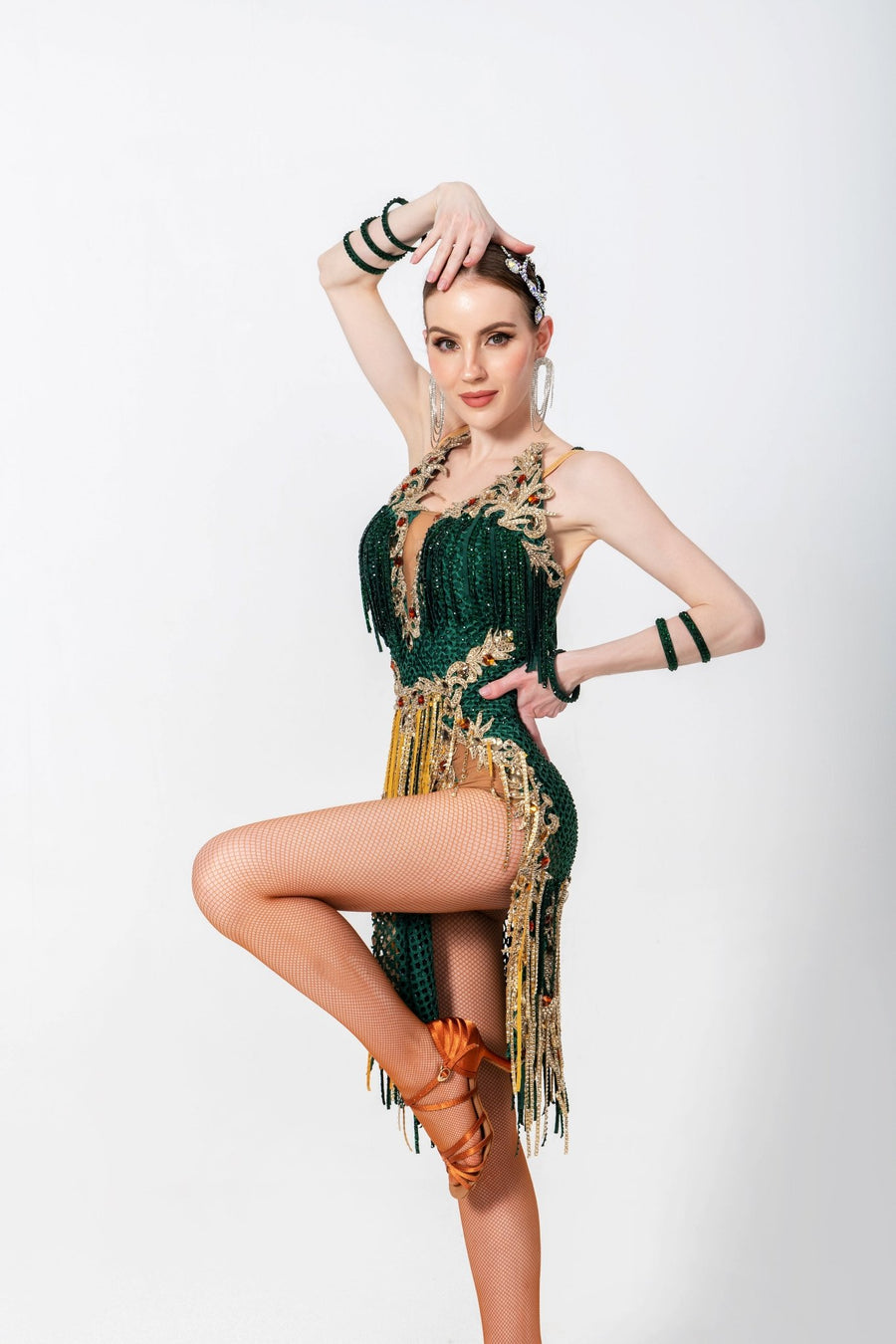 Crystallized Net Beaded Fringe Latin Dress Latin/Rhythm # L5004 - Unika Dancewear