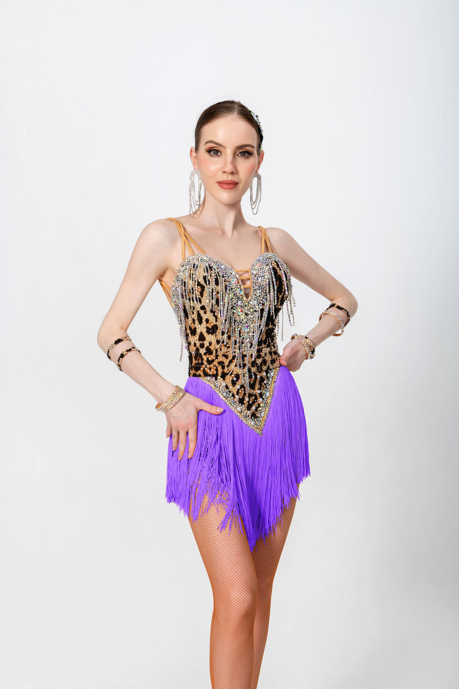 Crystalline Leopard Print Fringe Latin Dress Latin/Rhythm # L5006