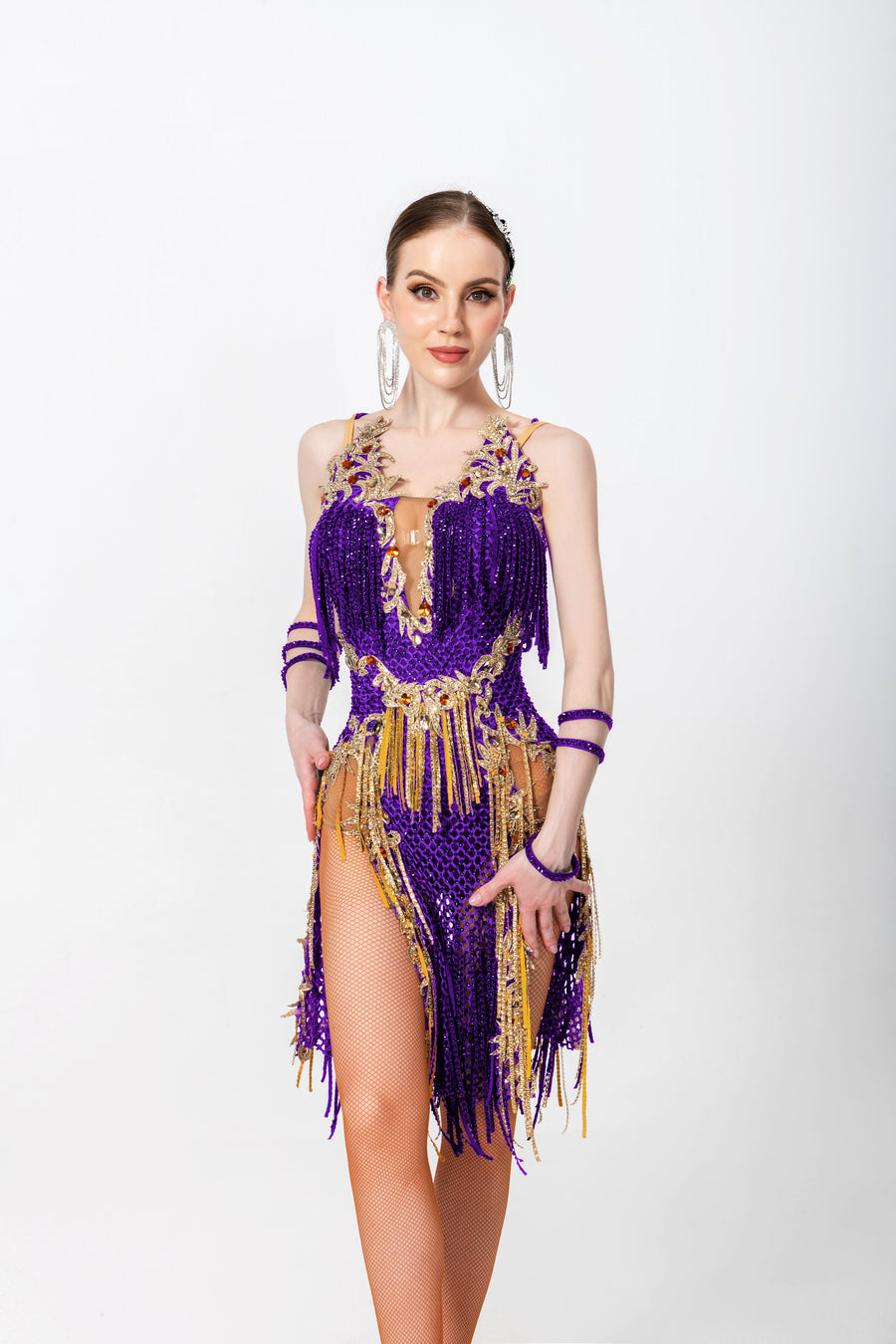 Crystallized Net Beaded Fringe Latin Dress Latin/Rhythm # L5004