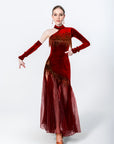 One-sleeve Pleated Skirt Crystalline Smooth Dress Latin/Rhythm 