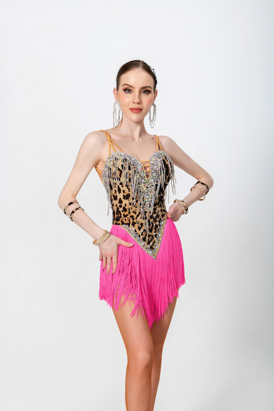 Crystalline Leopard Print Fringe Latin Dress Latin/Rhythm # L5006