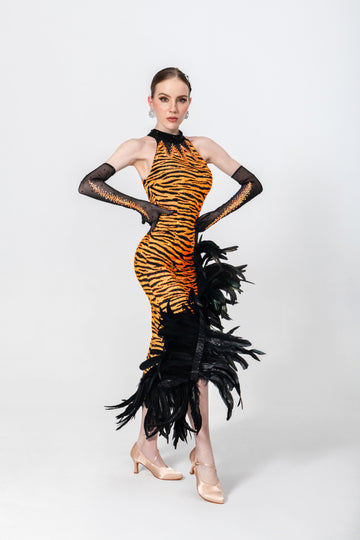 Crystalline Animal Print Feather Latin Dress Latin/Rhythm # L5465