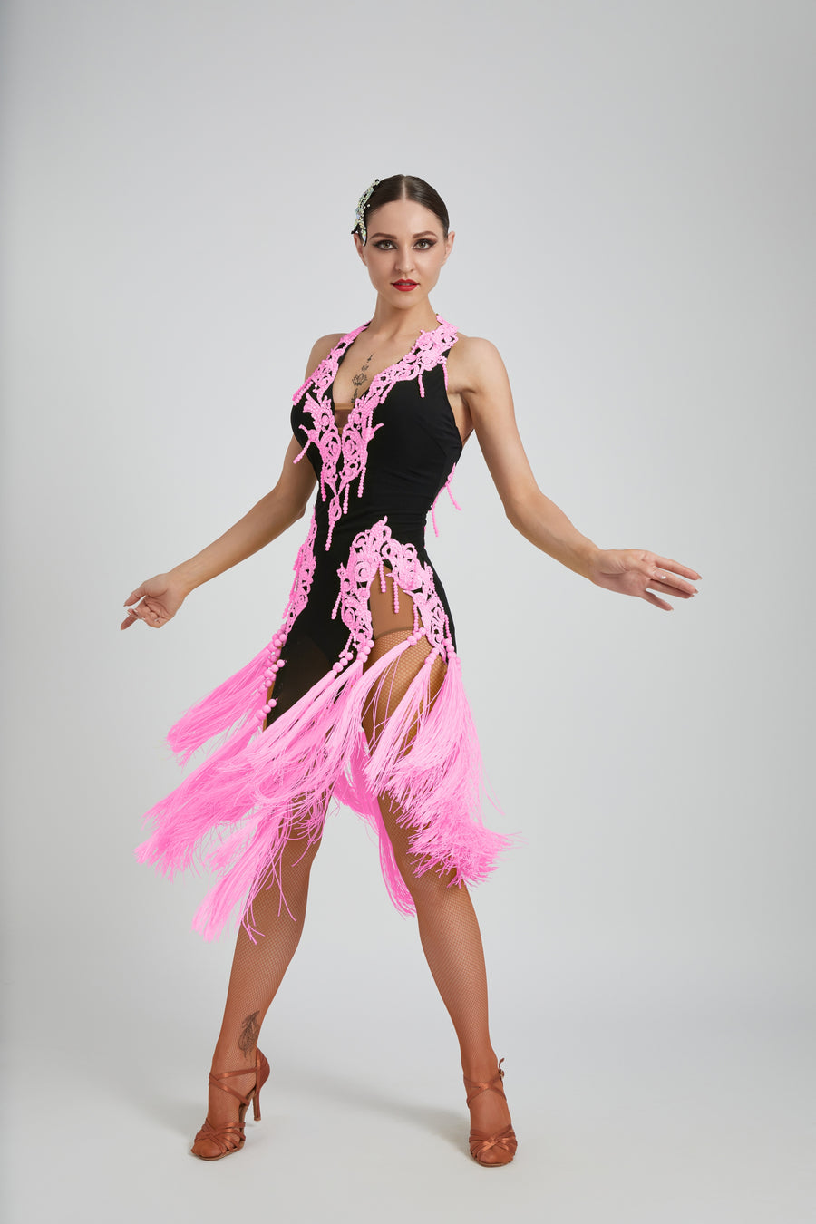 Crystalline Fluorescent Stone Fringe Latin Dress Latin/Rhythm # L5176