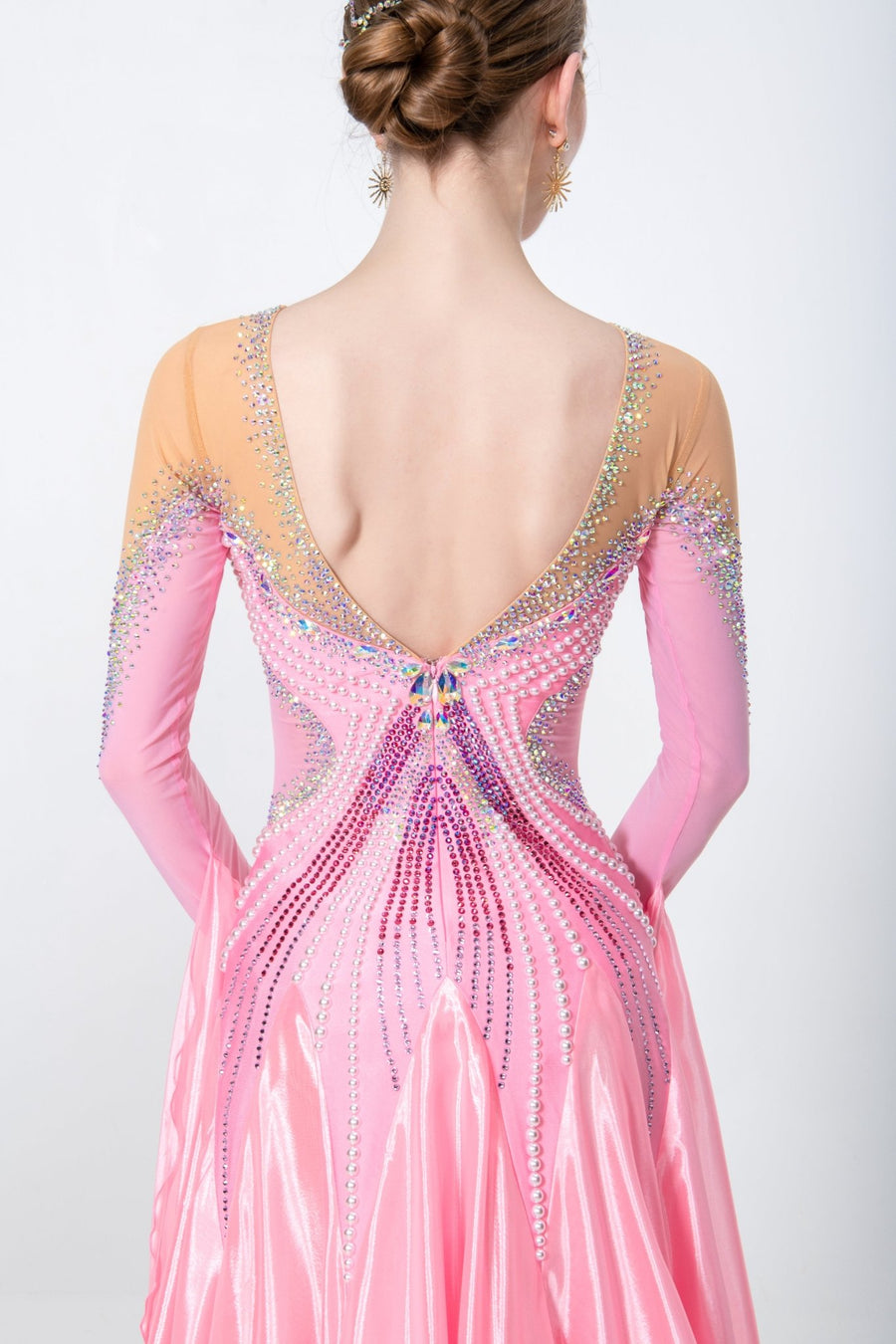 Long - sleeves Crystalline Pearl Ballroom Dress Standard/Smooth # M4723 - Unika Dancewear