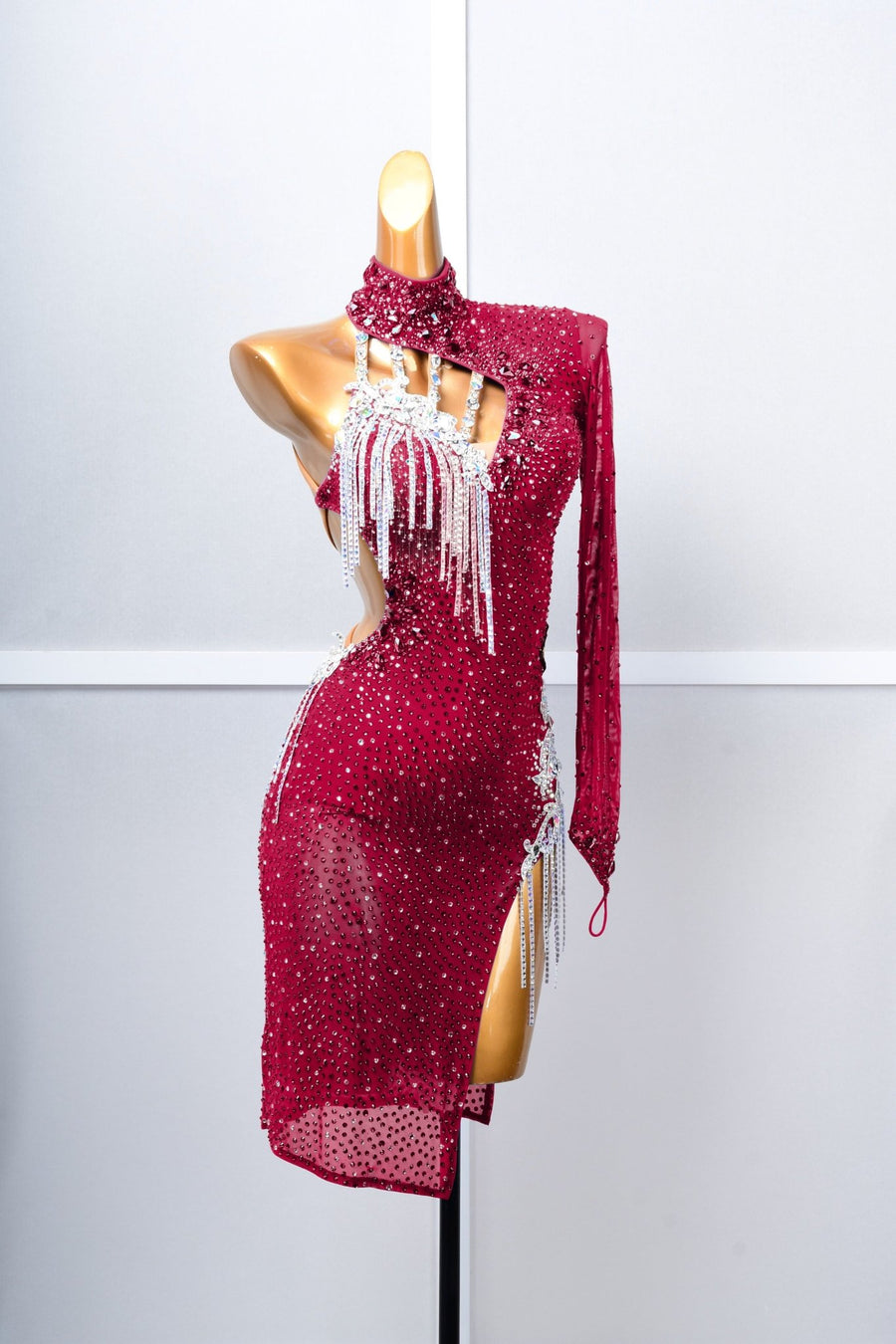 One - sleeve Beaded Crystalline Latin Dress Latin/Rhythm # L5059 - Unika Dancewear