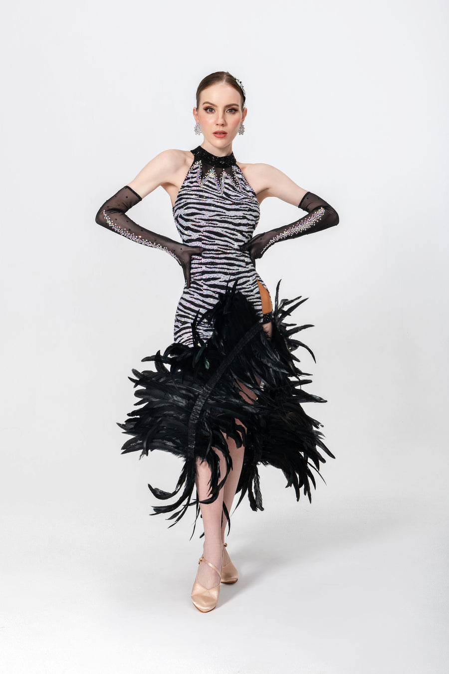 Crystalline Animal Print Feather Latin Dress Latin/Rhythm # L5465