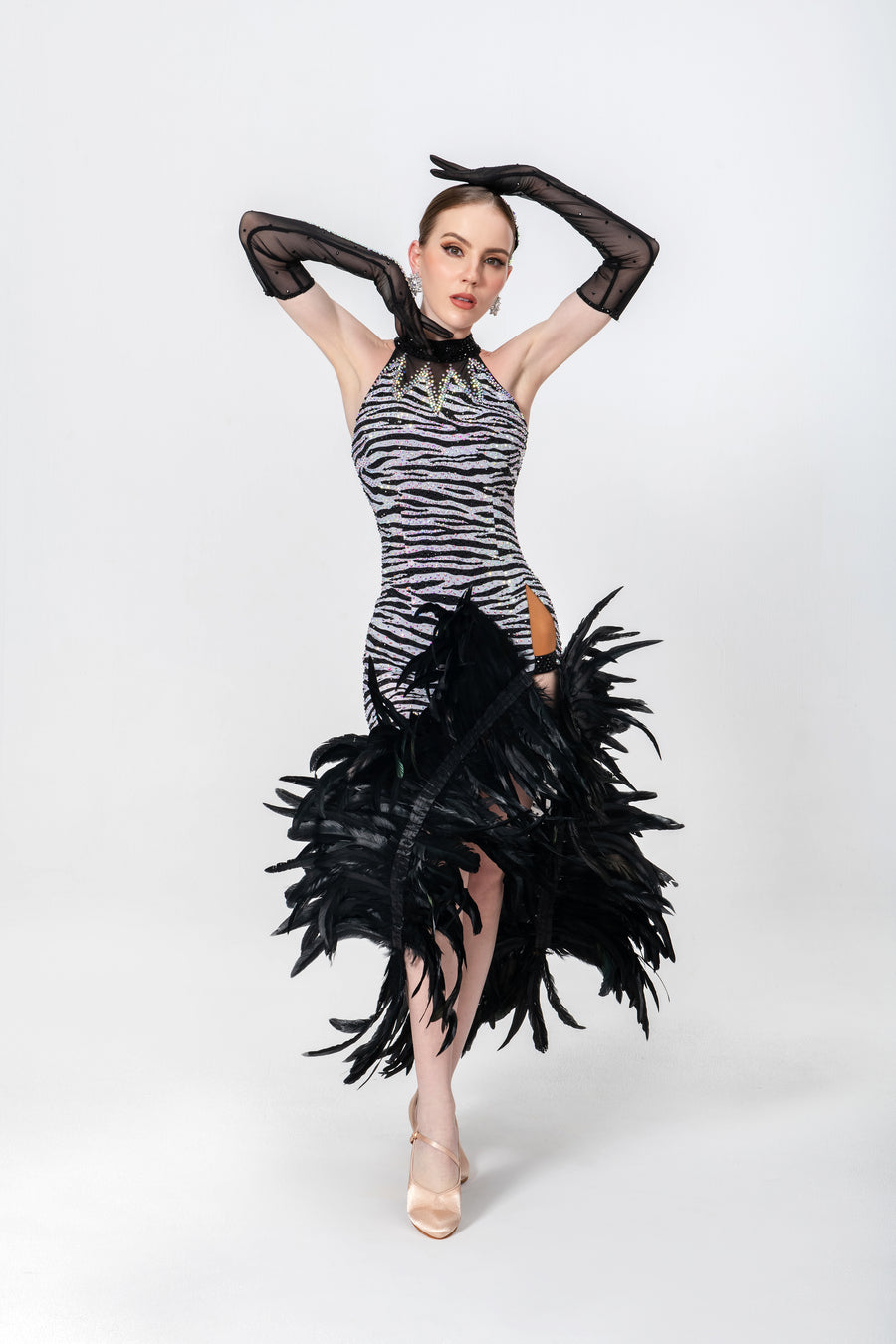 Crystalline Animal Print Feather Latin Dress Latin/Rhythm # L5465