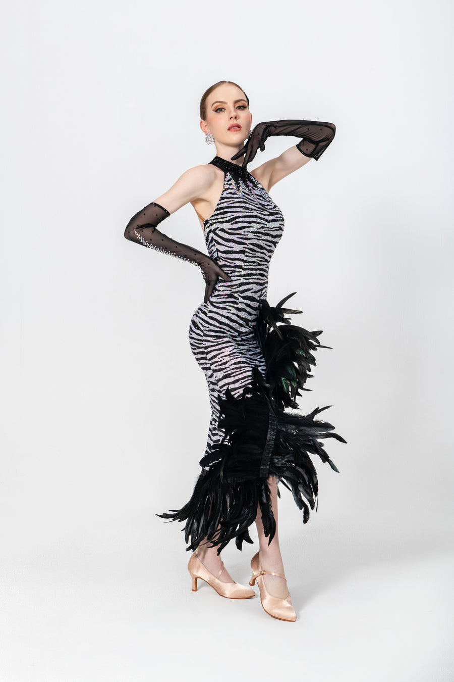 Crystalline Animal Print Feather Latin Dress Latin/Rhythm # L5465