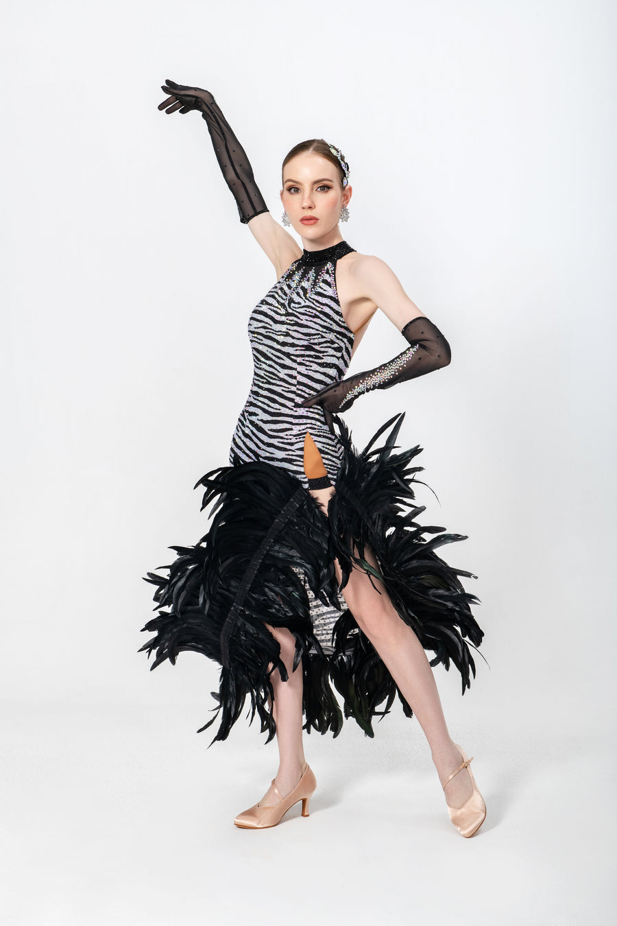 Crystalline Animal Print Feather Latin Dress Latin/Rhythm # L5465