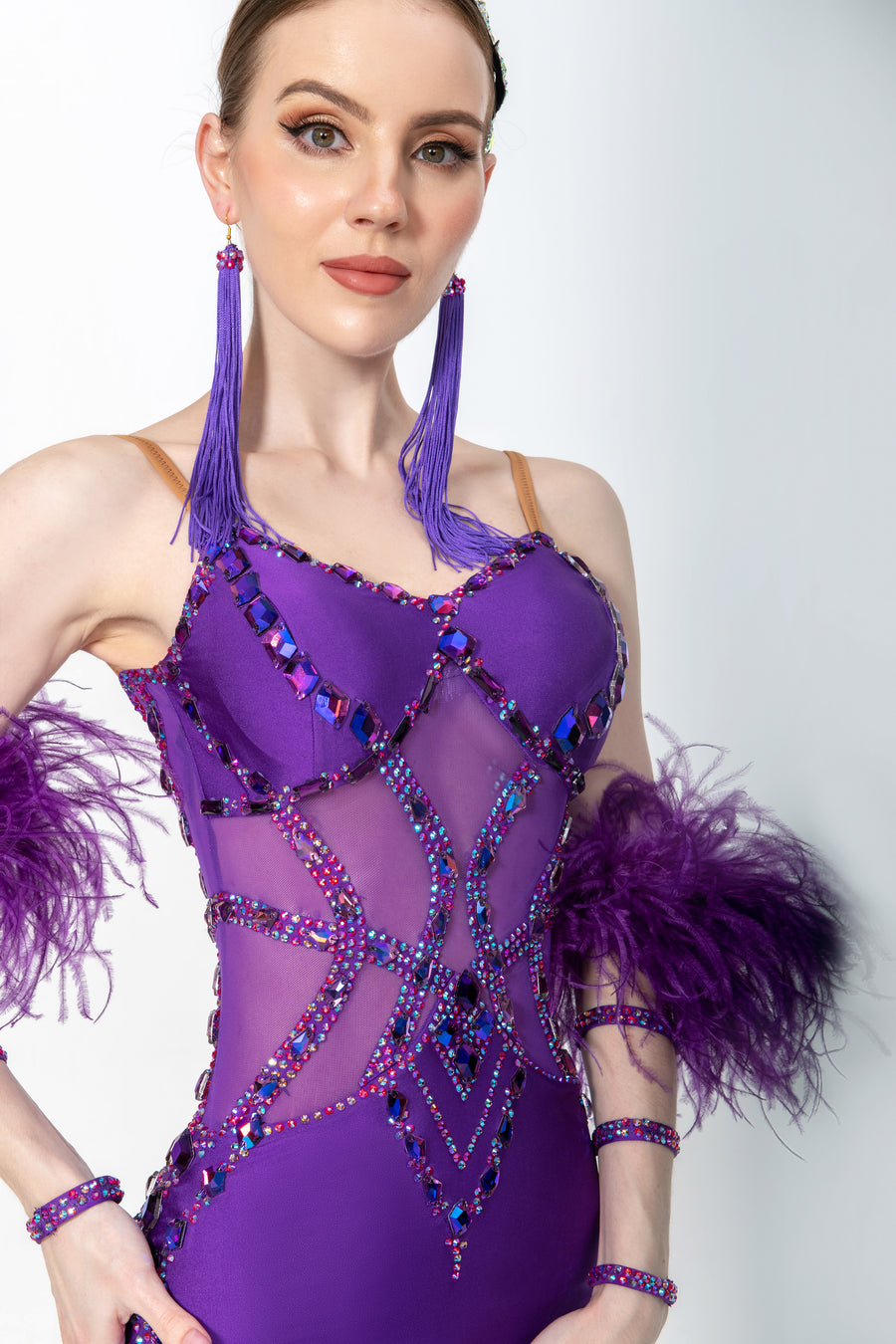 Stretch Net Ostrich Feather Latin Dress Latin/Rhythm # L5489