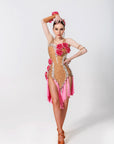 3D Roses Fringe Crystalline Latin Dress Latin/Rhythm 