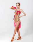 3D Roses Fringe Crystalline Latin Dress Latin/Rhythm 